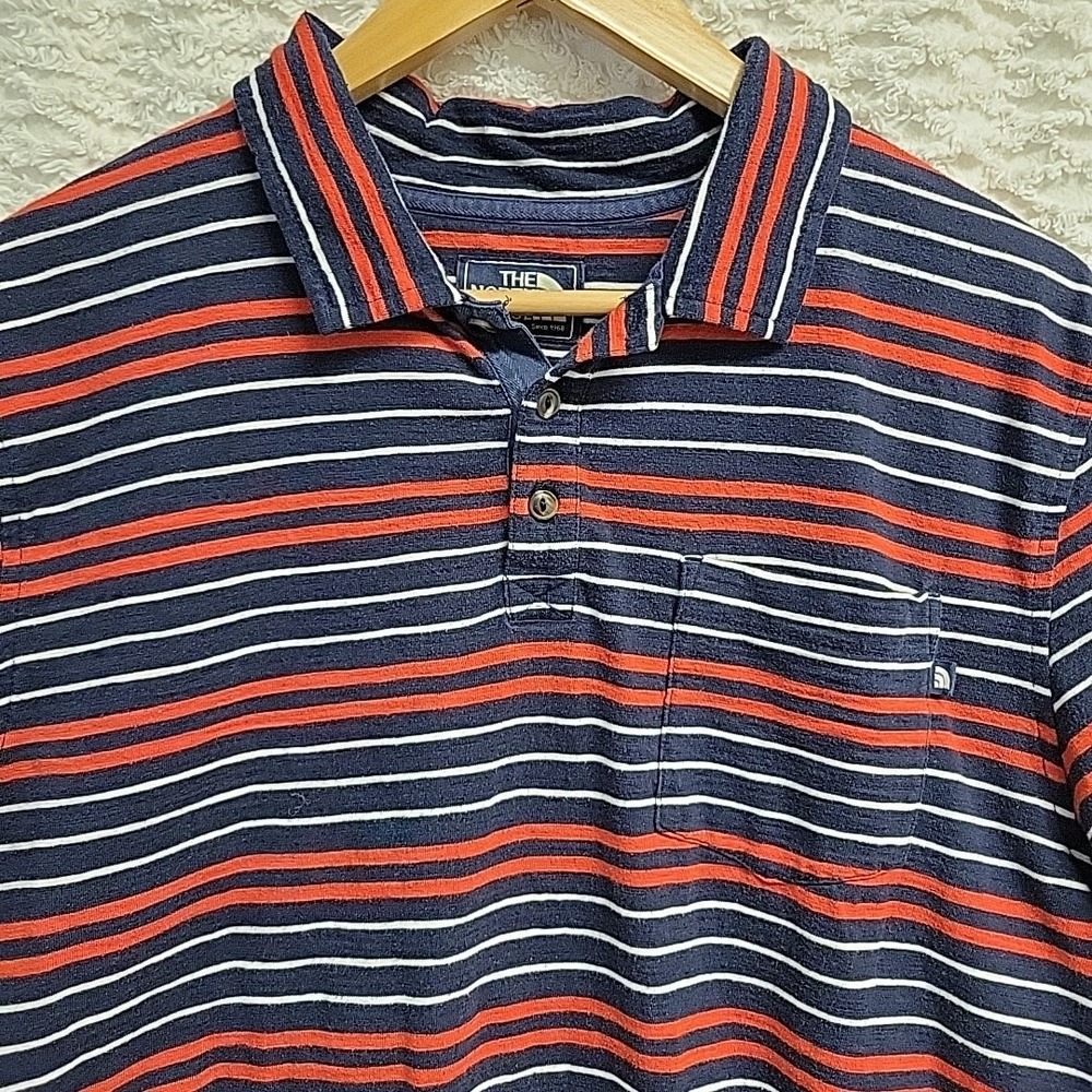 The North Face Men's Golf Polo Shirt Red White Blue Striped Size Large Cotton - Picture 2 of 10